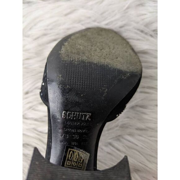 Schutz Black Nubuck/Faux Suede Crystal Embellished Sandals Chunky Platform Heels - Picture 6 of 10